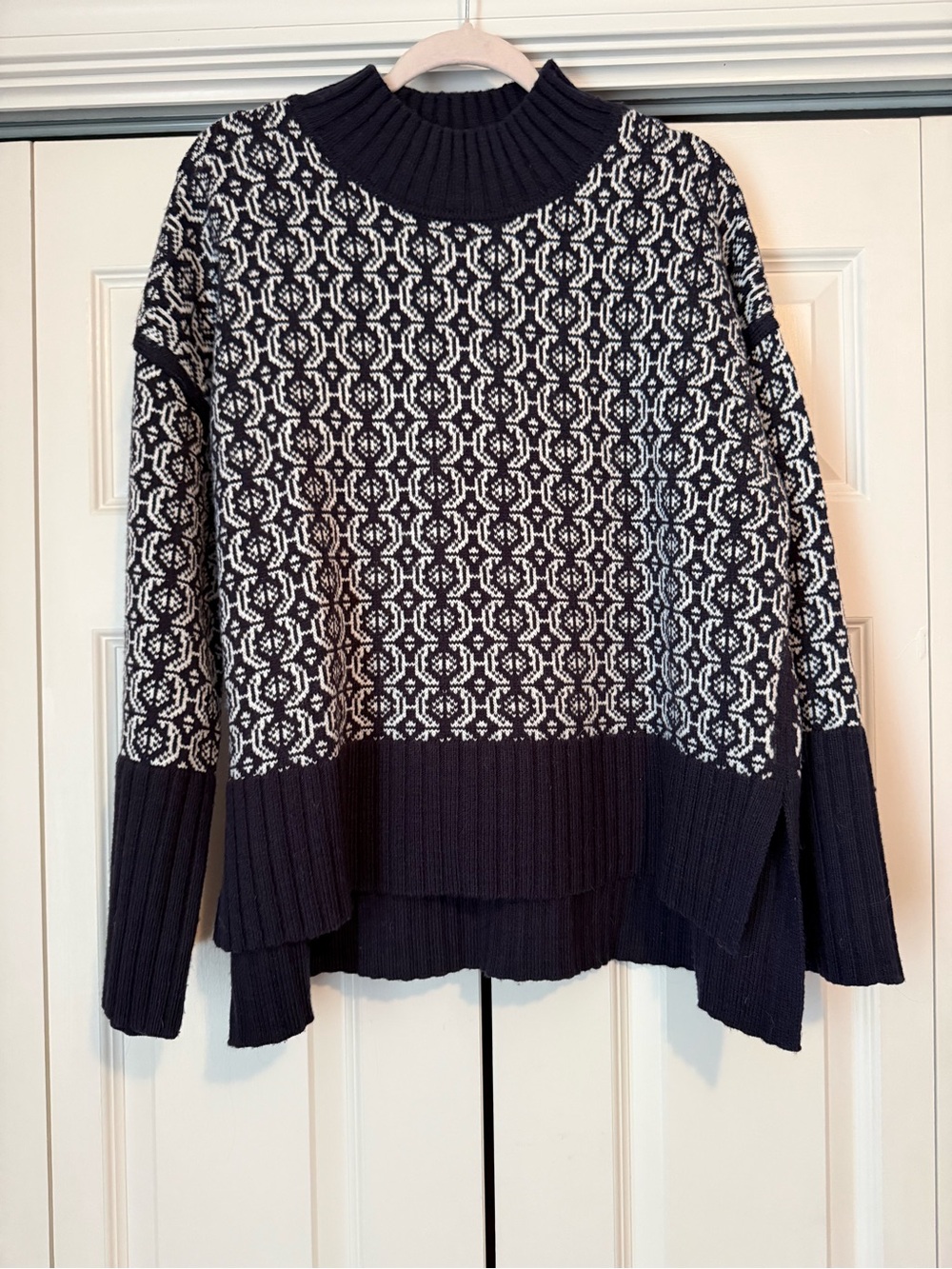 Women's Free Assembly  Navy & White Patterned Turtleneck Sweater